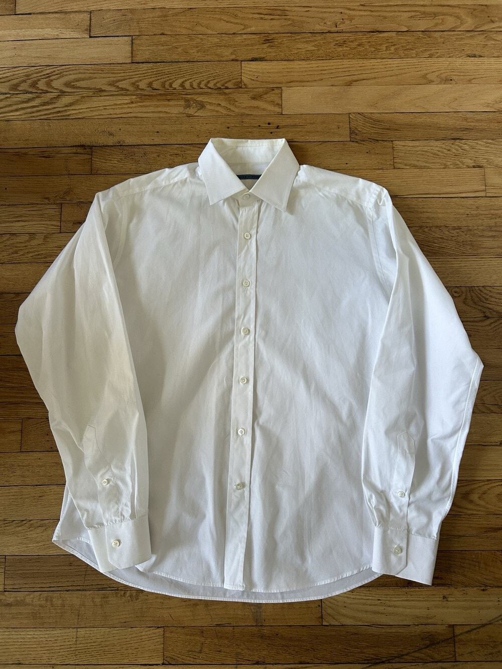 Seize sur Vingt White Cotton Dress Shirt Spread Collar Mens 17/37 Button Up